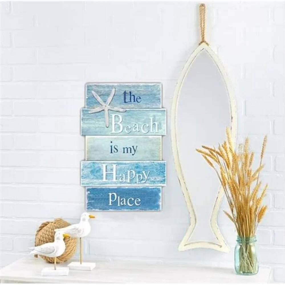 Coastal Beach Wall Art Wooden Sign Starfish Ocean Decor for Bathroom Bedroom